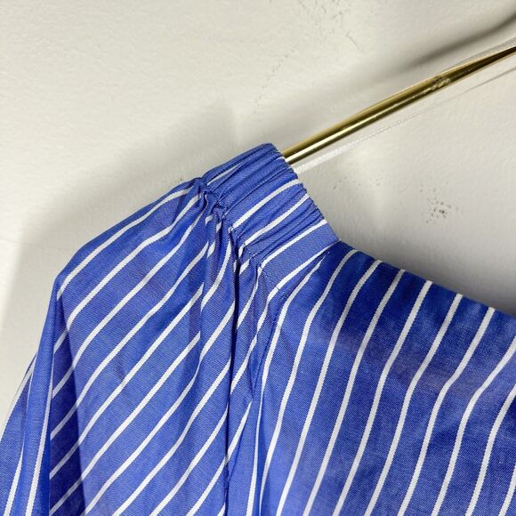 J. McLaughlin Natasha Blue White Striped Off Shoulder 100% Cotton Top Size Small - Picture 5 of 9